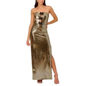 LIV FOSTER Women's Strapless Sequined Bow-embellished Gown In Gold Size 12 $395